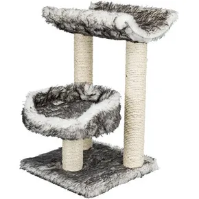 ISABA Kratzbaum mit Bett, langer Plüsch 62 cm – Schwarz und Weiß